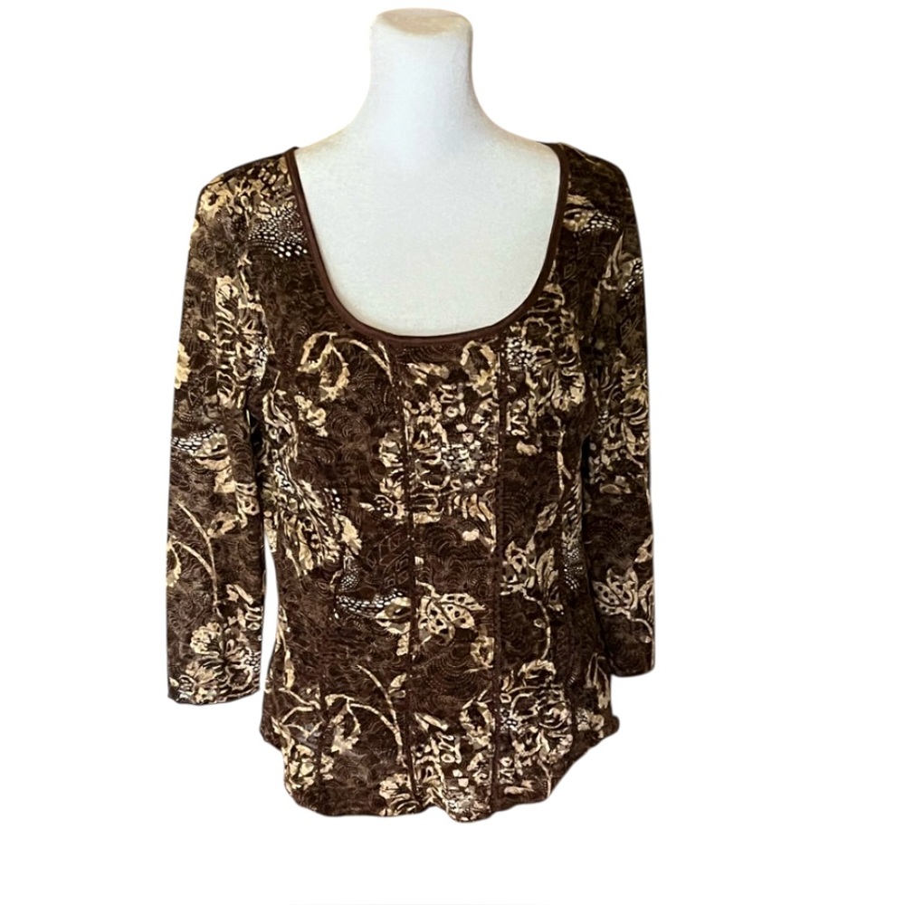 Cato Brown Floral Print Top Size M